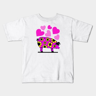 Pink Pig with Hearts Kids T-Shirt